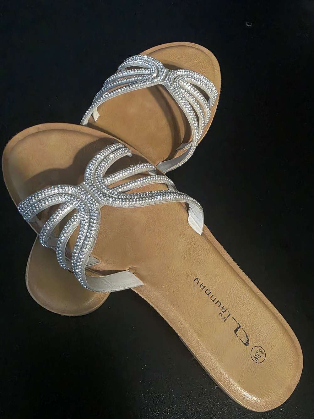 Unbranded Silver Rhinestone Strappy Slide Sandals - Women's